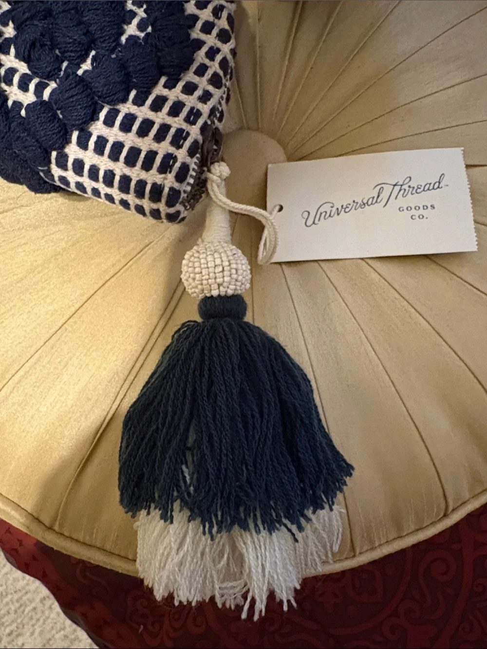 NWT Universal Thread Navy and Tan Braided Woven Clutch with Tassel Accent